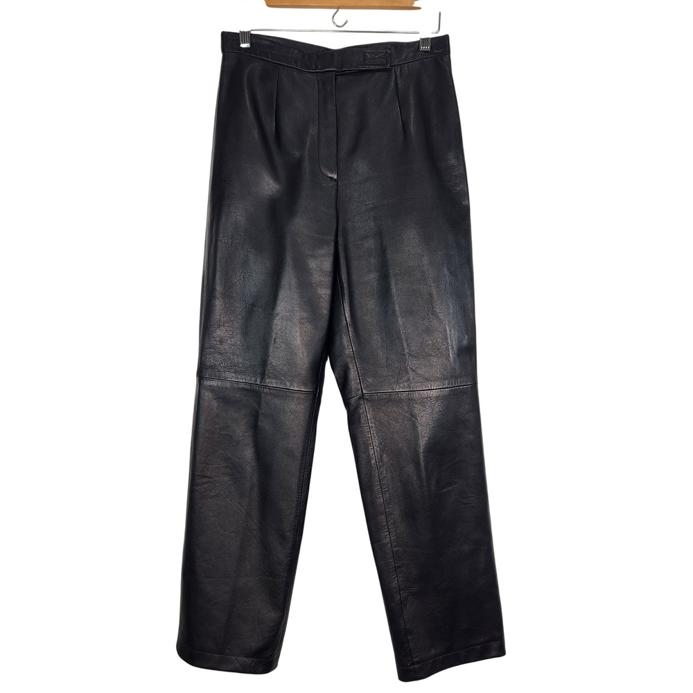Jacqueline Ferrar Vintage Black Genuine Leather High Waisted Pleated Pants‎ 8